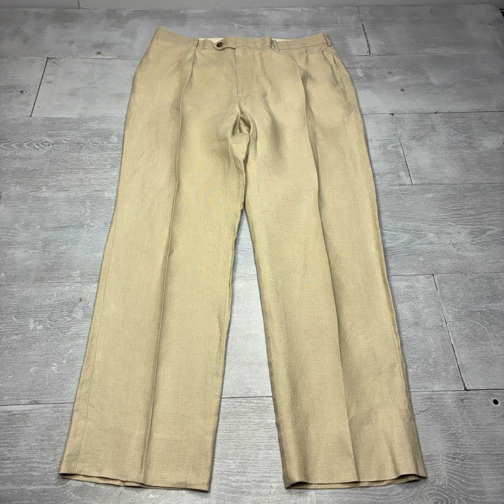 Brooks Brothers 1818 Madison Pants Mens 40x32 Beige Baird McNutt Irish Linen